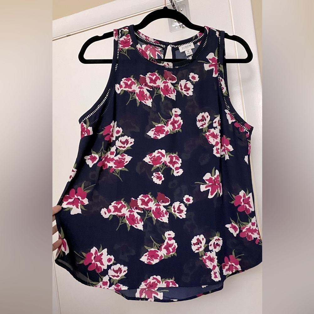 J. Crew Navy and Pink Floral Sleeveless Blouse Size 6